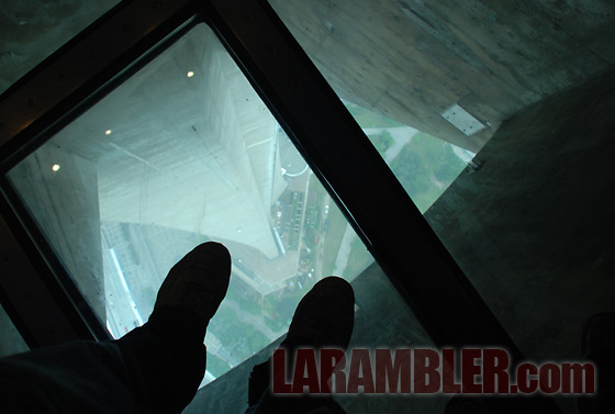 The glass floor of the CN Tower's lower level lookout, 342m (1,122ft) above ground level